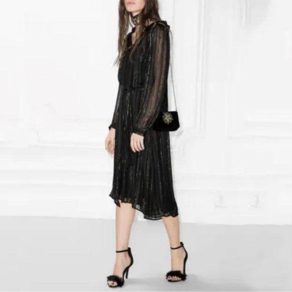 & Other Stories Metallic Stripe Frill Ruffle Dress NWOT